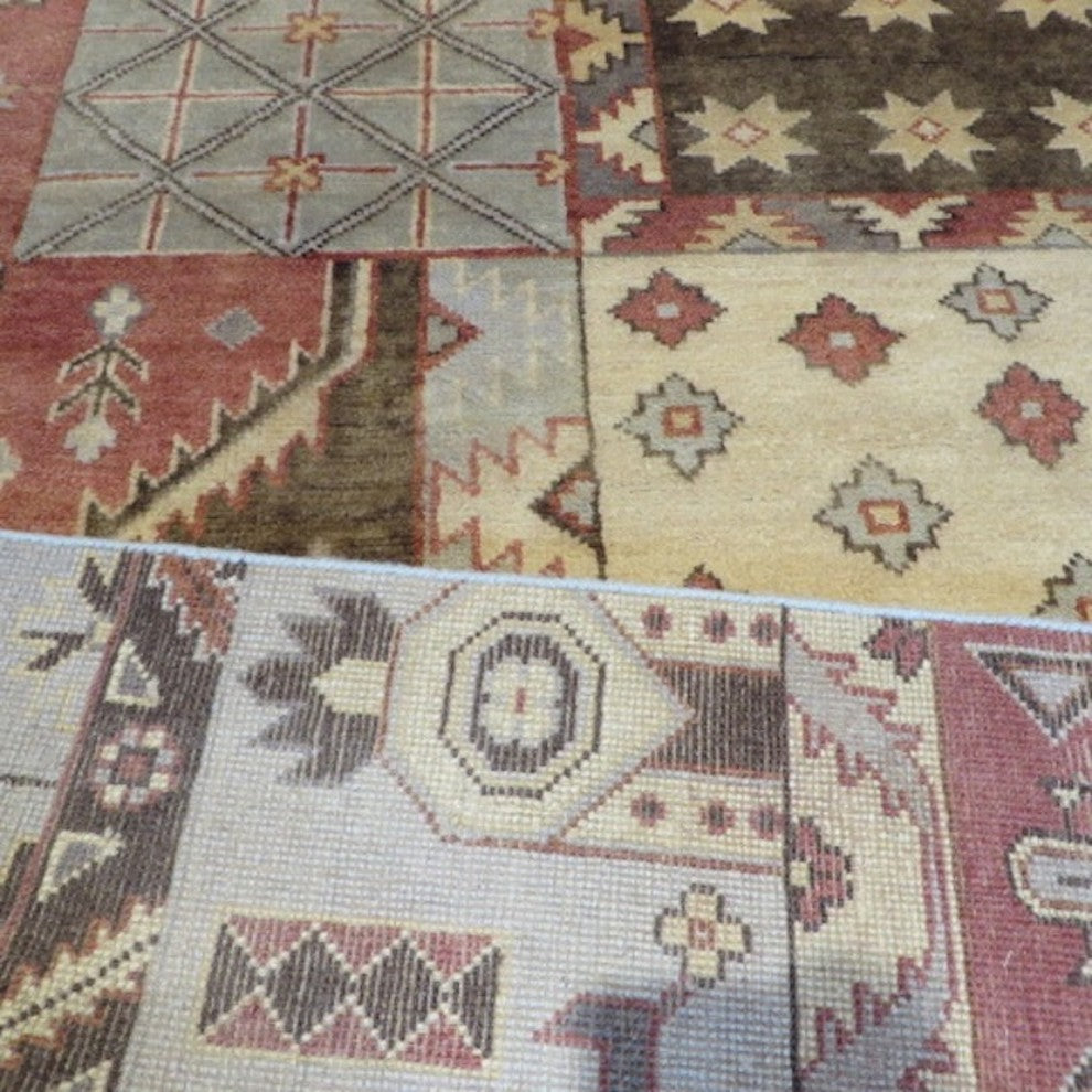 Hand-Knotted Multicolored Patchwork Oushak Oriental Rug, 9x12