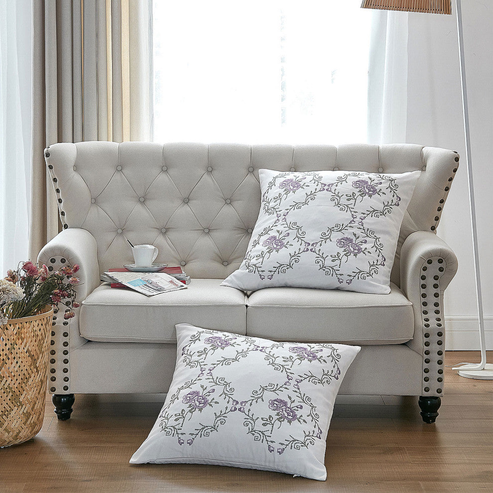 Rose Embroidery 2 Piece Pillow Cover Set, 26" X 26", Lilac