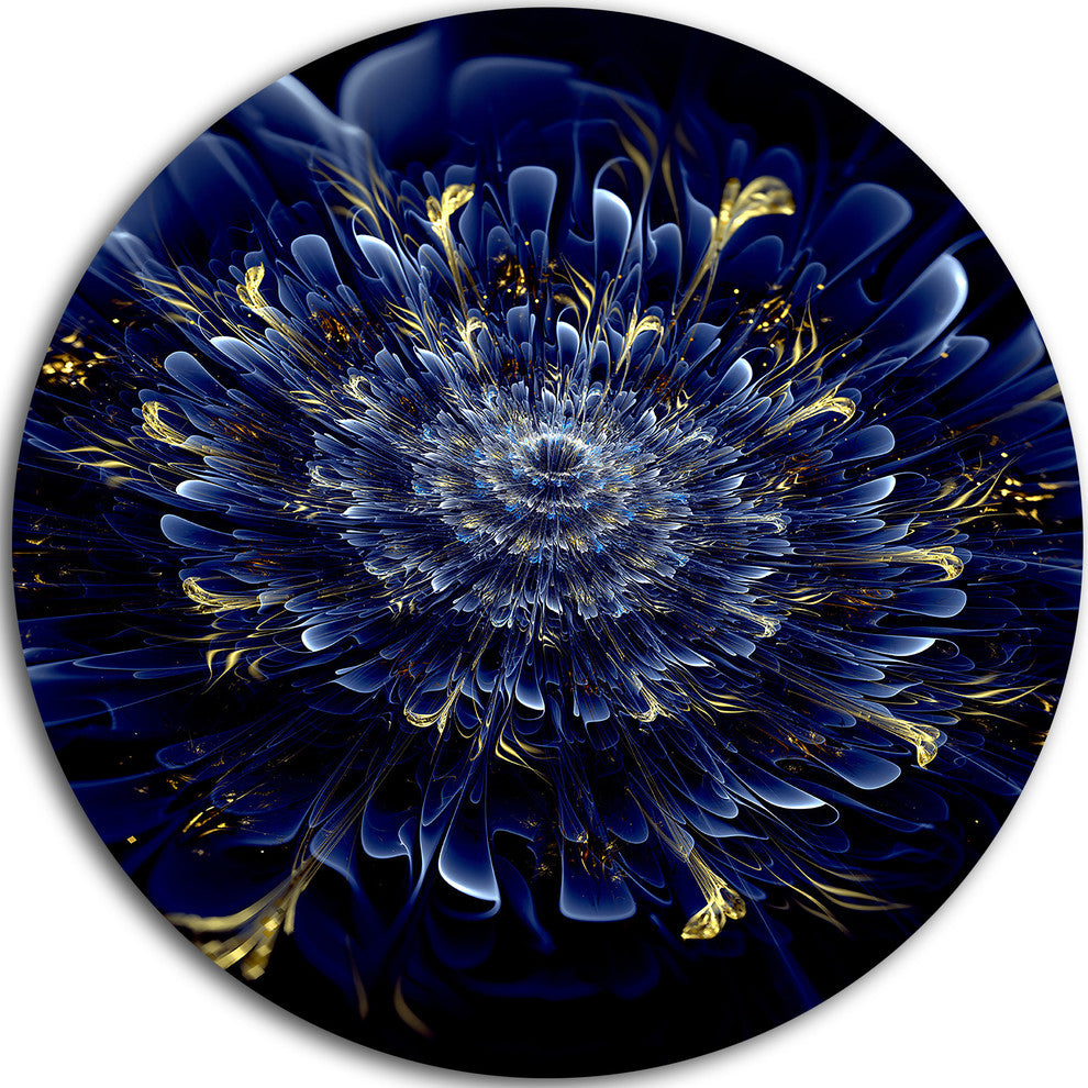 Blue Fractal Flower, Digital Art Floral Large Disc Metal Wall Art, 23"