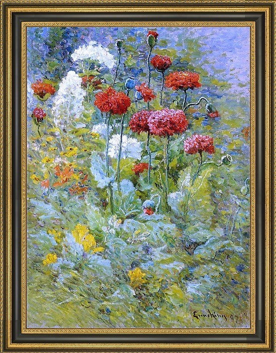 Edward C Leavitt Flowers in a Garden Framed Premium Canvas Print, 18"x24"