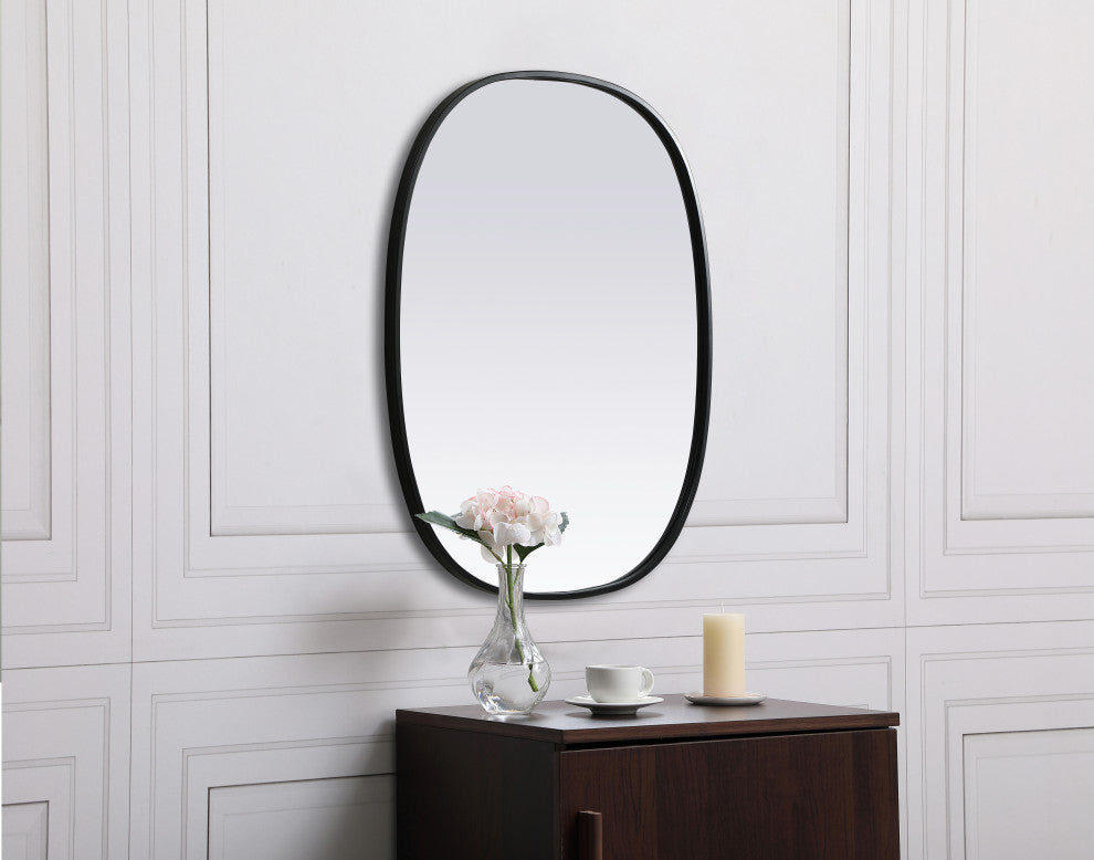Metal Frame Oval Mirror 24X30 Inch, Black