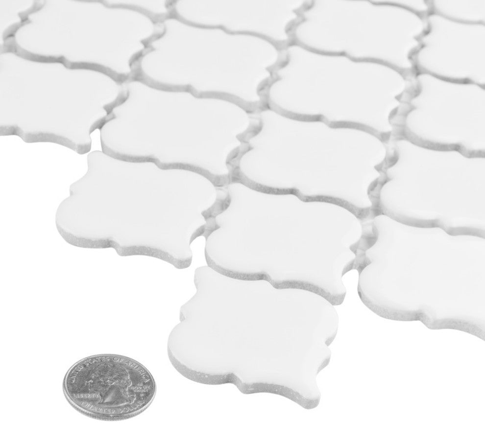 Hudson Tangier Mosaic Floor and Wall Tile, Glossy White