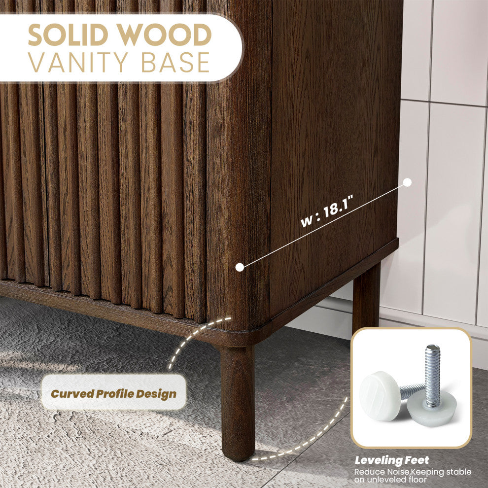 Mumbai Bath Vanity with Ceramic Basin Top without Mirror, Dark Brown Oak, 24", Single Vanity