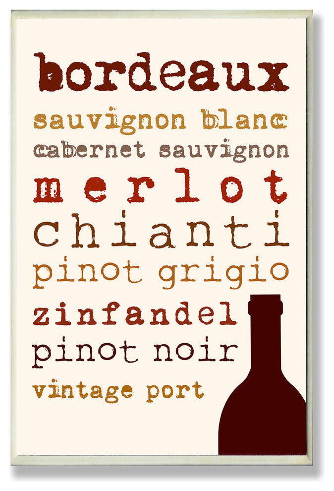 Wine Types Typography Kitchen Wall Plaque