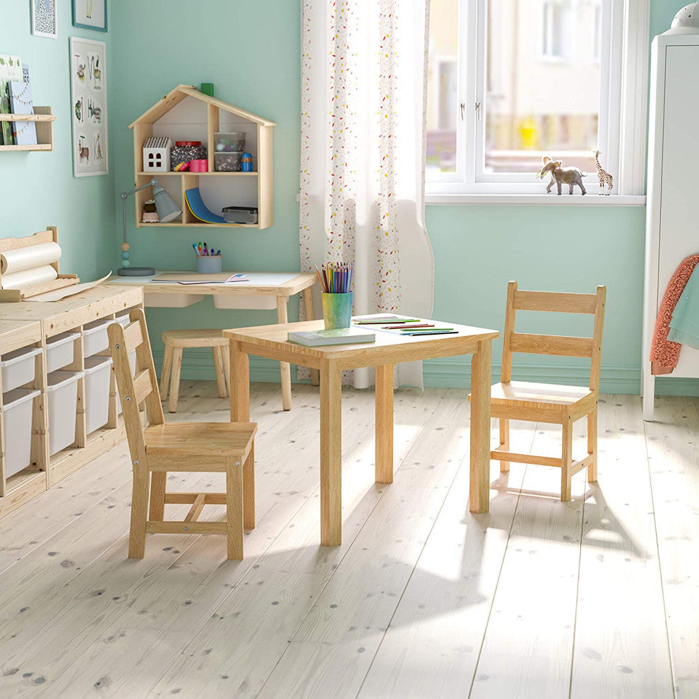 Kids Solid Hardwood Table and Chair Set - 3 Piece Set, Natural