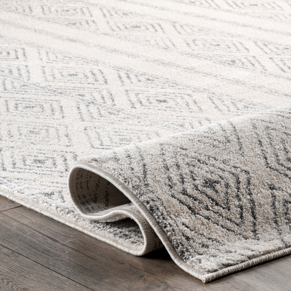 Nuloom Banded Bird's Eye Diamonds Area Rug, Grey 4'x6'
