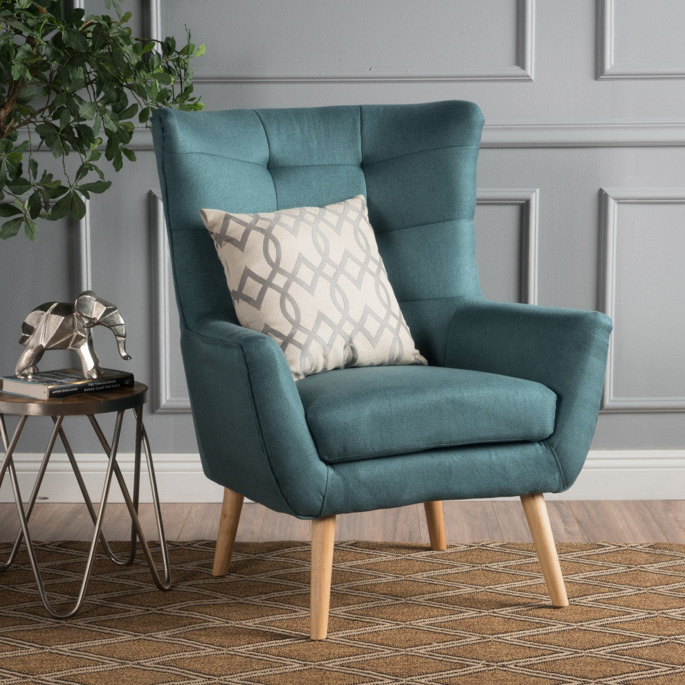 GDF Studio Temescal Mid Century Modern Dark Teal Fabric Club Chair, Dark Teal