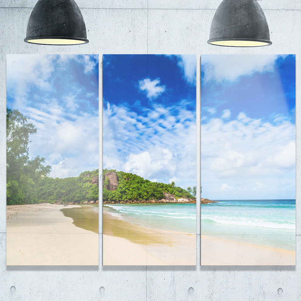 "Seychelles Tranquil Tropical Beach" Metal Wall Art, 3 Panels, 36"x28"