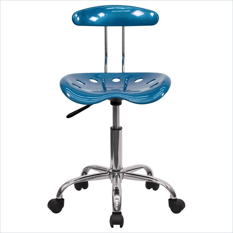 Vibrant Bright Blue and Chrome Swivel Task Chair With Tractor Seat