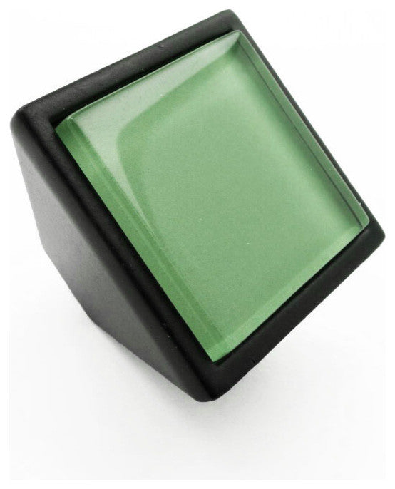 Light Fern Green Crystal Glass Black Metal Square Frustum Knob