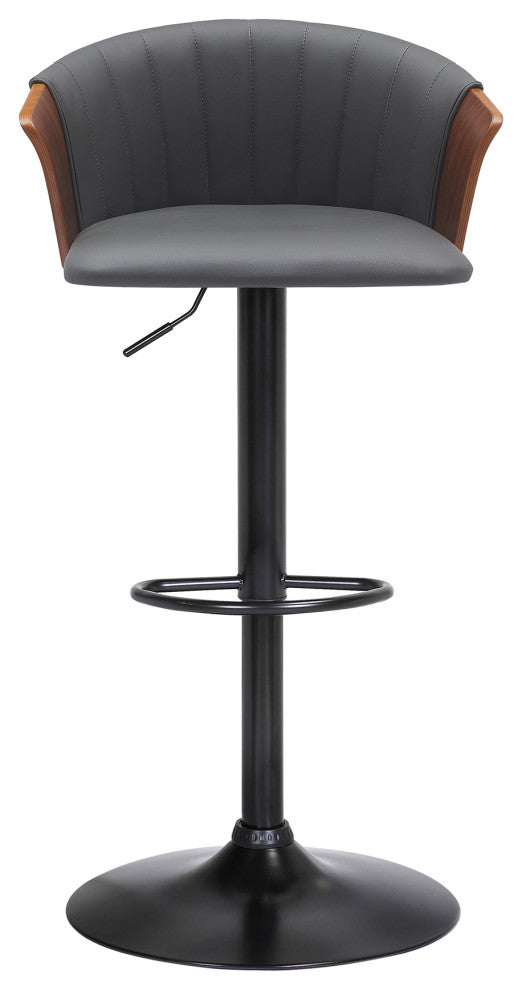 Lydia Adjustable Walnut Wood Bar Stool, Cream Faux Leather With Black Metal, Gray Faux