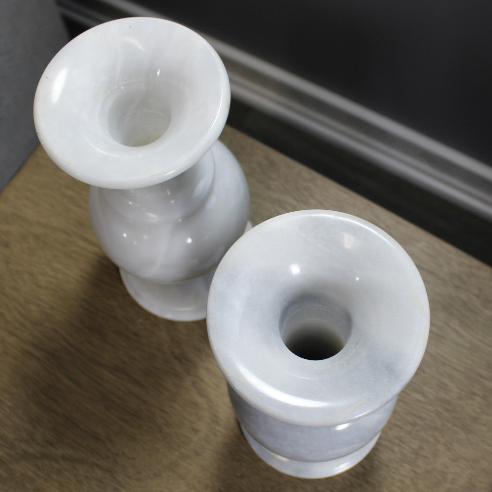 Natural Geo Marble Decorative 8" White Marble Vase Set of 2