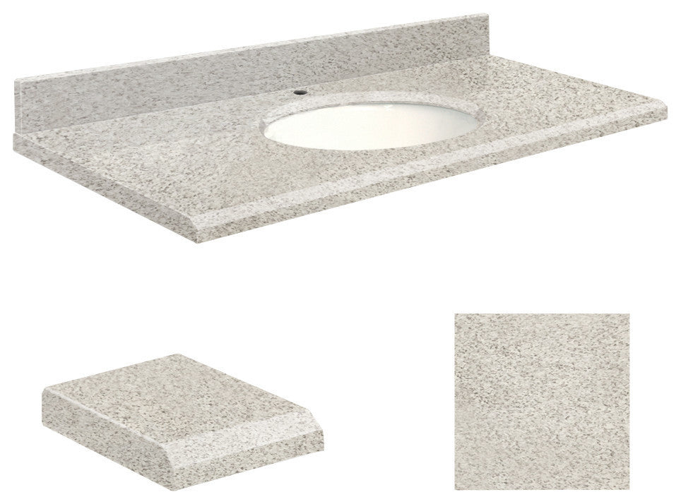 Quartz 49"x19" 1 Sink Vanity Top, Single Faucet Hole, Portage Pass, White Bowl