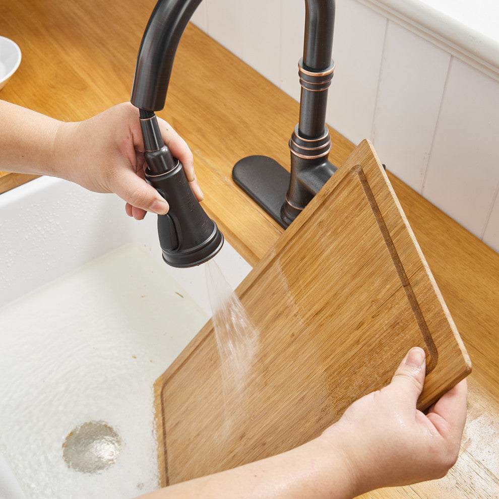 Wellfor Single Level Stainless Steel Kitchen Sink Faucet With Pull down Sprayer, Oil Rubbed Bronze