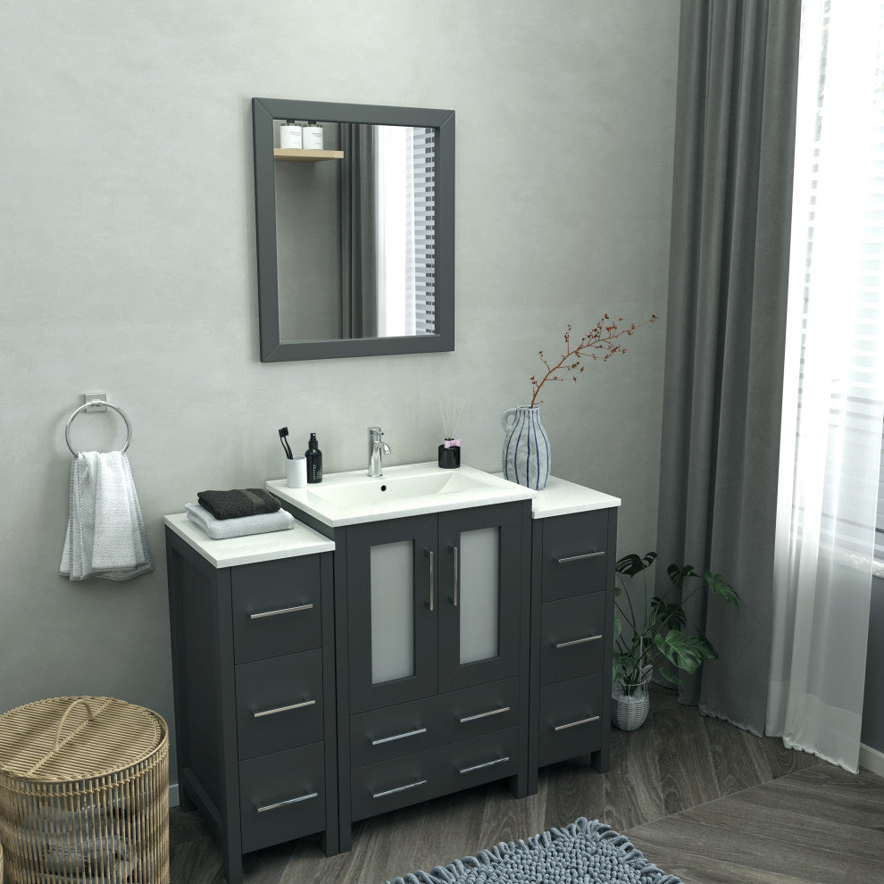 Vanity Art Vanity Set With Ceramic Top, 48", Espresso, Standard Mirror