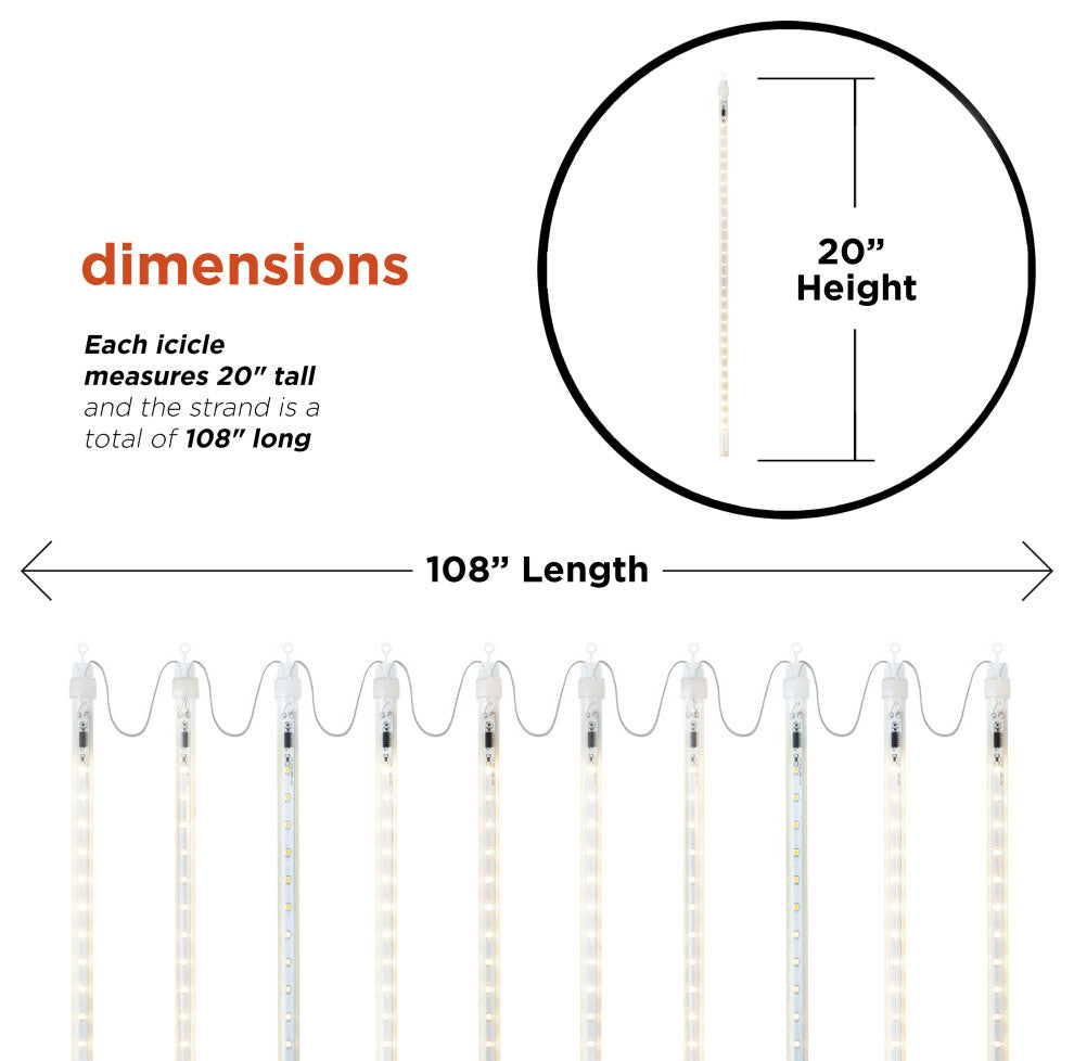 135"L Hanging Icicle Outdoor Lights with Chasing Warm White LED Lights