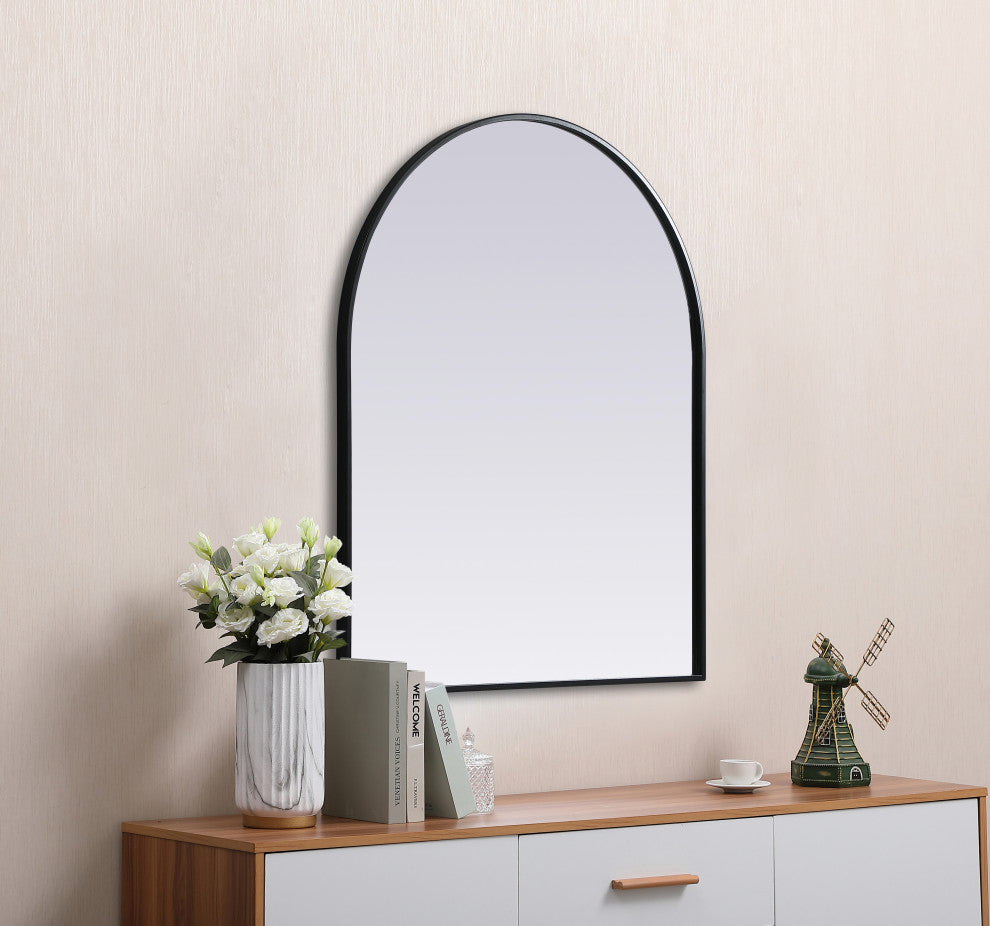 Metal Frame Arch Mirror 30X36 Inch, Black