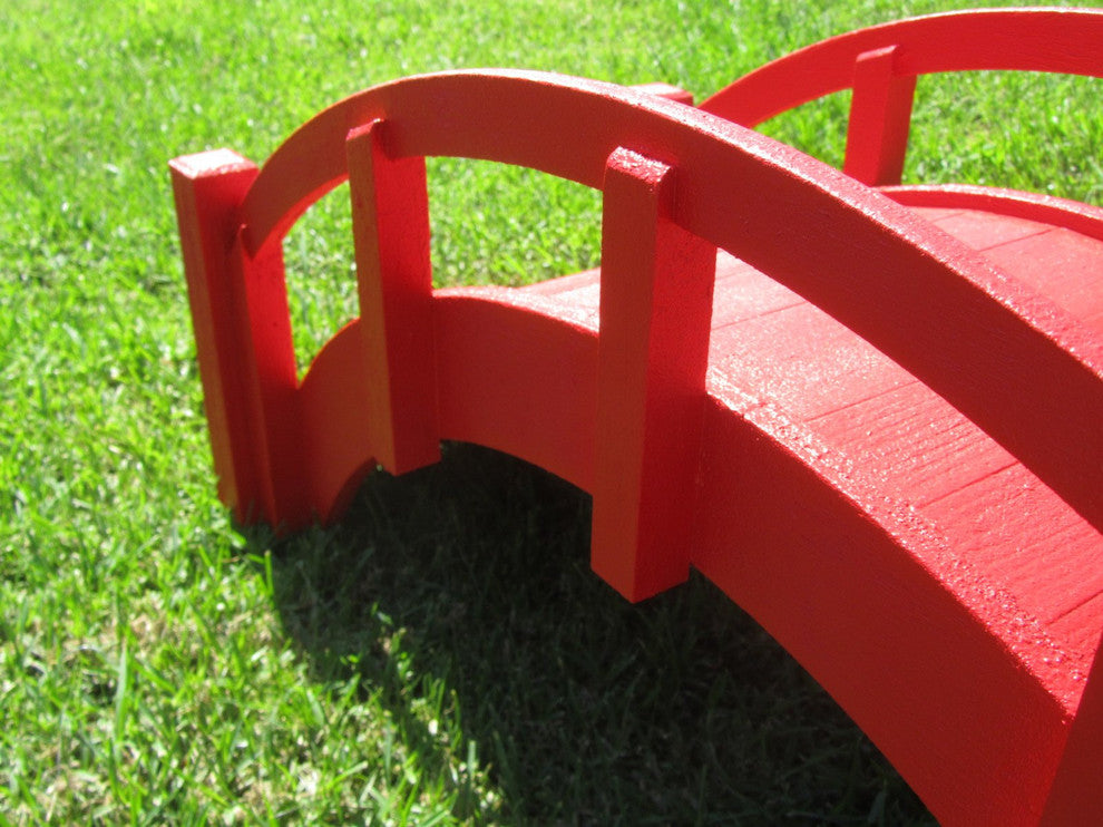 Miniature Red Japanese Wood Garden Bridge, 25", Assembled