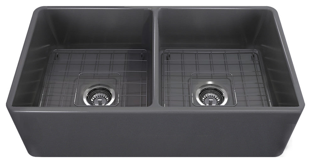 Nantucket Sinks 33'' Double Bowl Gray Fireclay Farmhouse Sink