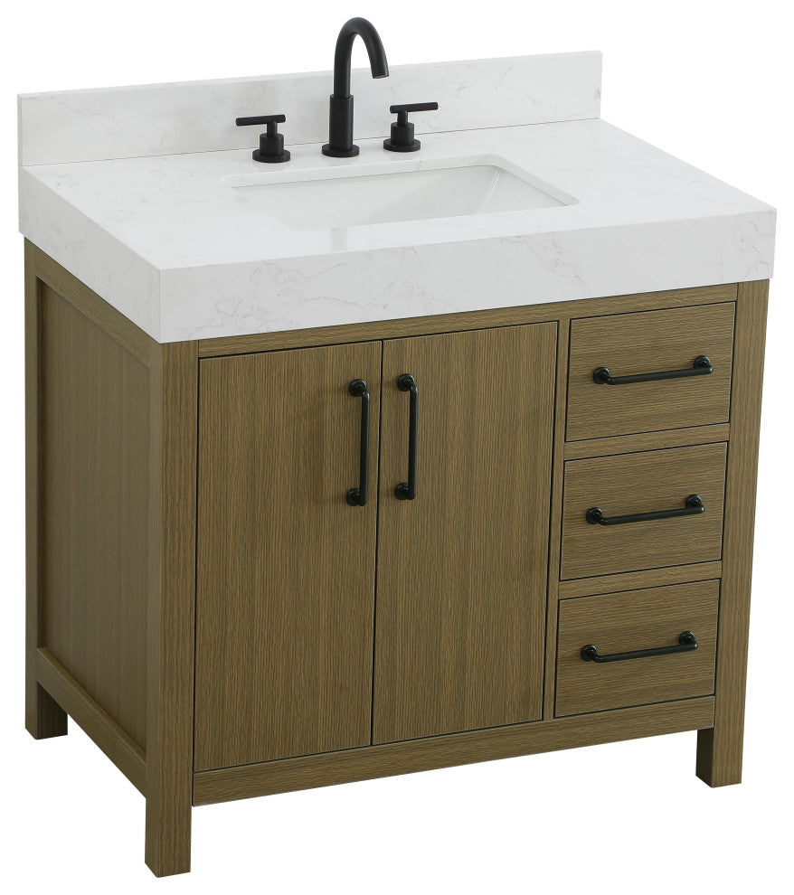 Home Living 36" Single Bathroom Vanity, Chestnut Brown With Backsplash