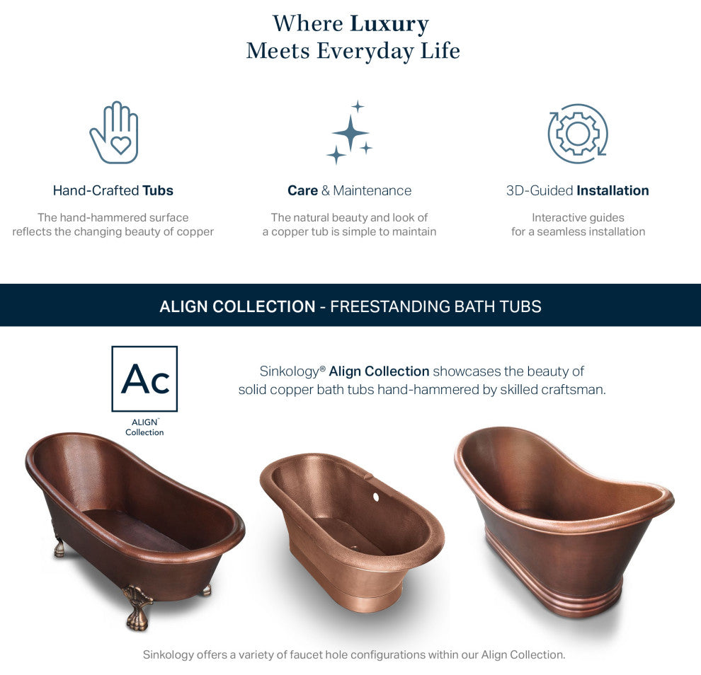 Euclid 6' Copper Freestanding Bathtub With No Overflow