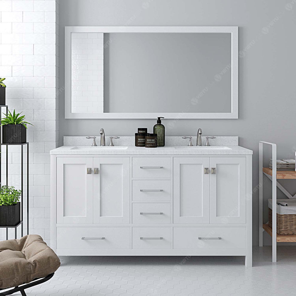 Caroline Avenue 60" Double Bathroom Vanity with Quartz Top, White