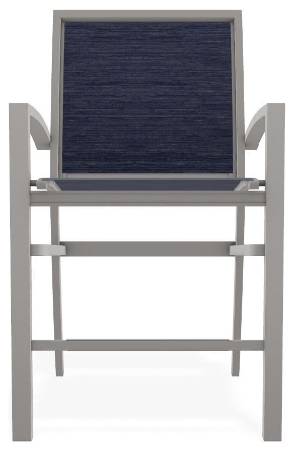 Kendall Sling Balcony Height Stackable Outdoor Stool, Collect Indigo/Warm Gray