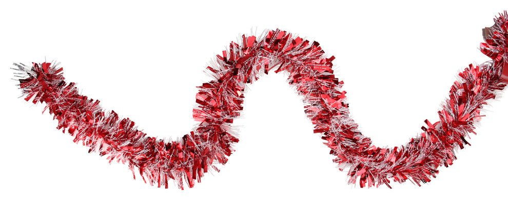 12' Soft and Sassy Red and Silver Wide Cut Christmas Tinsel Garland Unlit