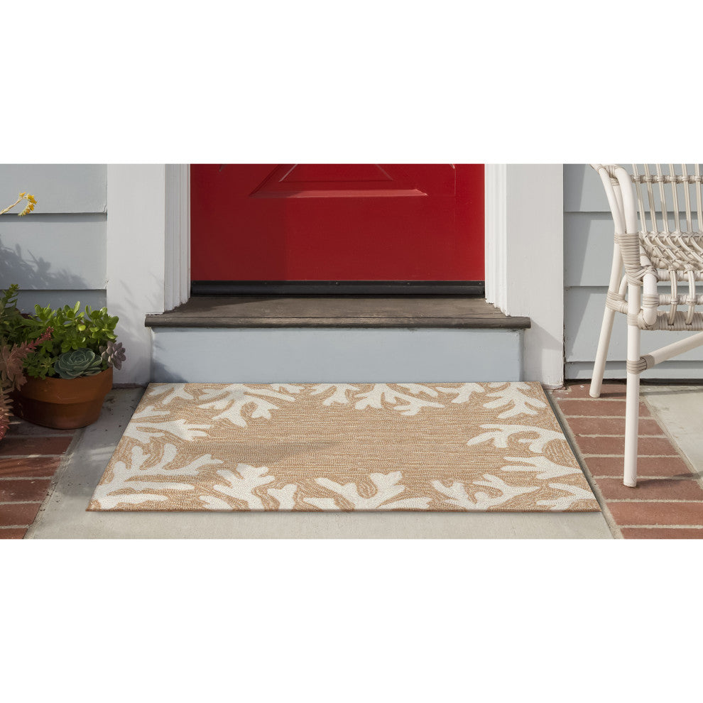 Capri Coral Border Indoor/Outdoor Rug, Neutral, 2'x3'