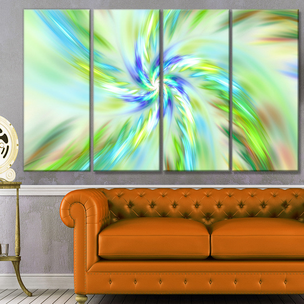 Dance of Bright Spiral Green Flower, Floral Canvas Art Print, 48"x28", 4 Panels