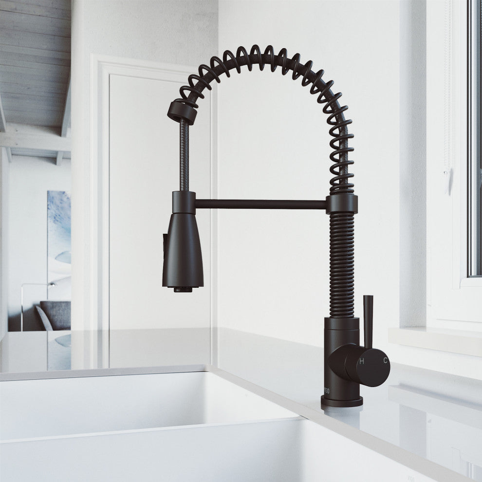 VIGO Brant 19" H Single Handle Pull-Down Sprayer Kitchen Faucet, Matte Black, Without Extras