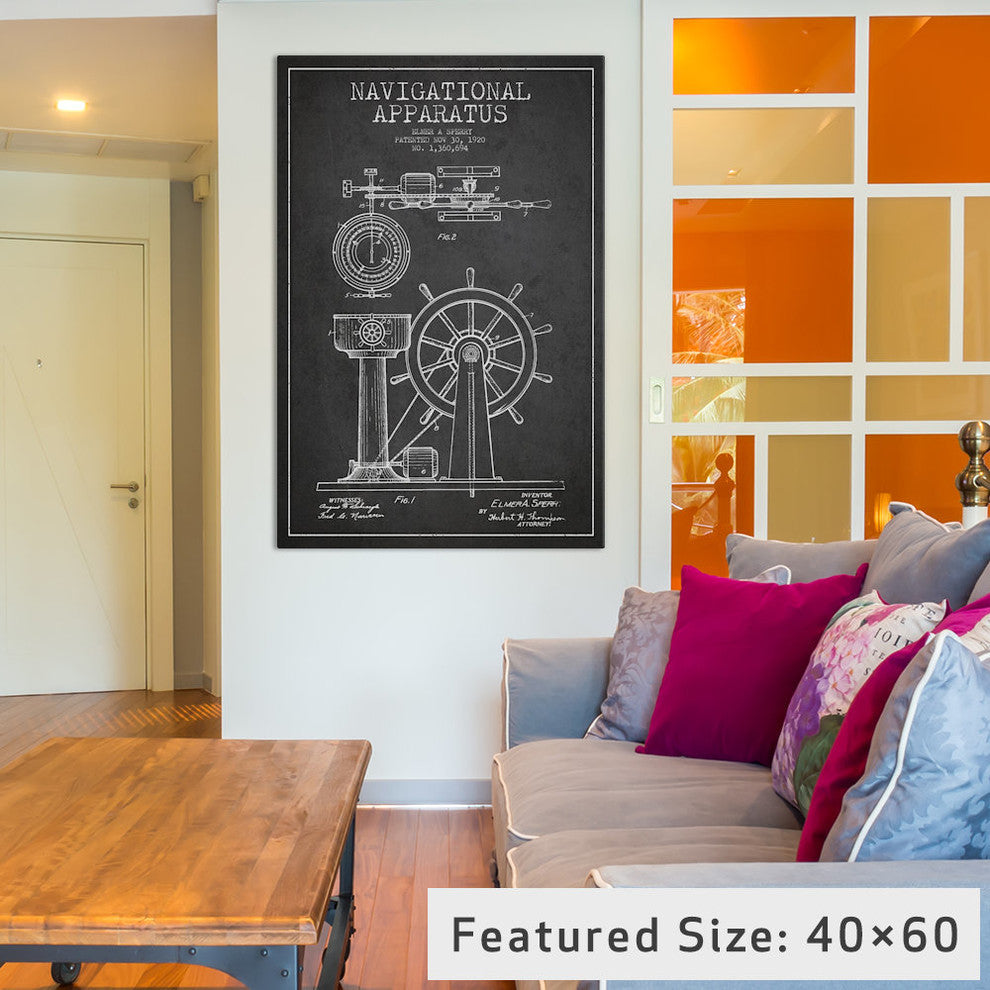 "Navigational Apparatus Charcoal Patent Blueprint" by Aged Pixel, 40x26x1.5