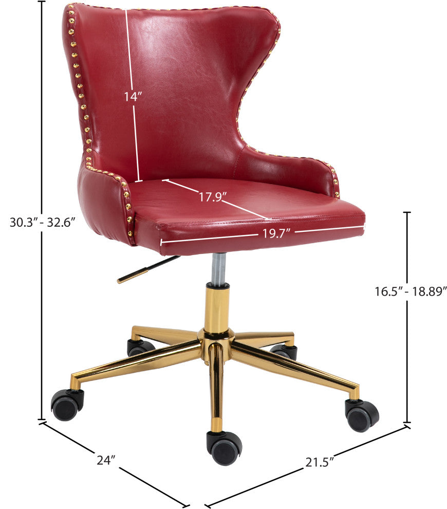 Hendrix Swivel and Adjustable Vegan Leather Office Chair, Red, Rich Gold Base