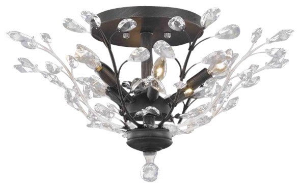 Elegant Orchid Flush Mount, Dark Bronze Finish With Royal Cut Crystal
