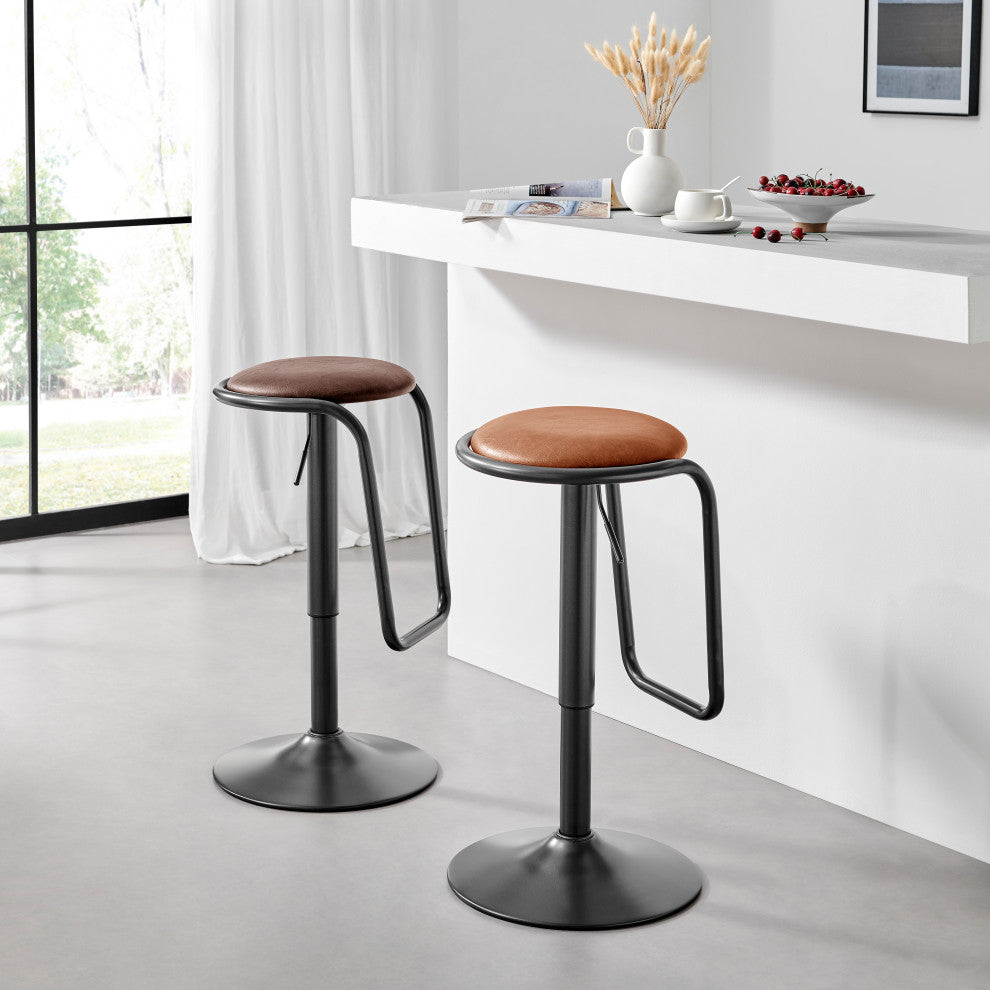 Elijah PU Gaslift Bar Stool,, Set of 2, Toasted Caramel