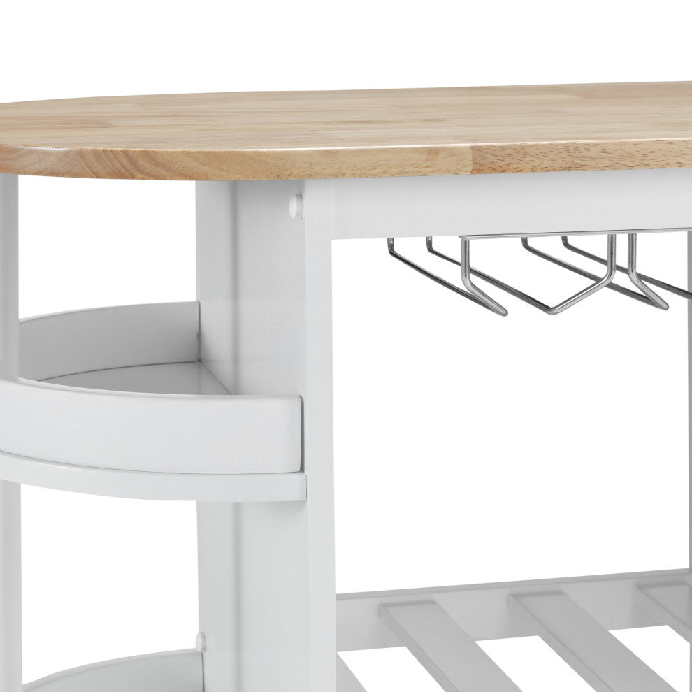 Chloe Kitchen Cart With Wheels, White and Natural