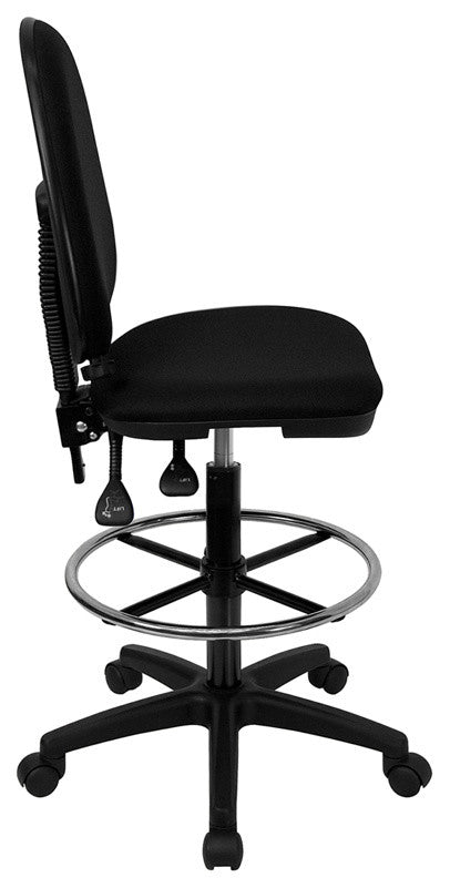 Mid-Back Black Fabric Drafting Chair with Adjustable Lumbar Support