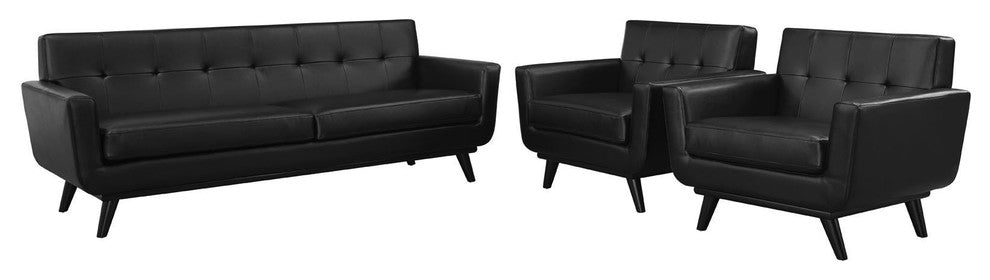 Modern Black Engage 3 Piece Leather Living Room Set