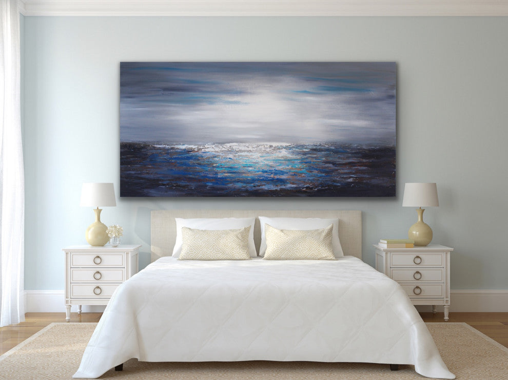 36x72" Blue coastal painting Large Modern contemporary beach art Wall Art Decor