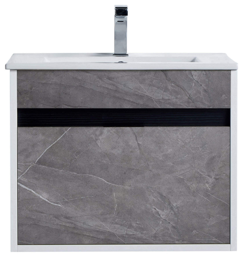 Alpine Wall Mount Bathroom Vanity and Sink, Slate Gray Marble, 24"