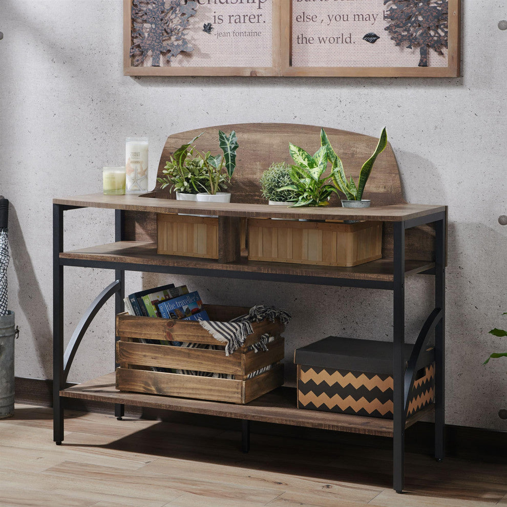 Furniture of America Rodricks Wood 3-Shelf Console Table in Reclaimed Oak