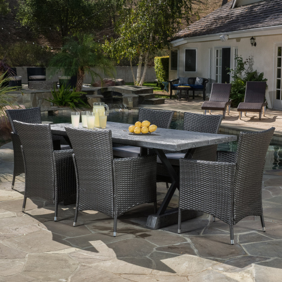 GDF Studio Numana Outdoor 7 Piece Lightweight Concrete Dining Set