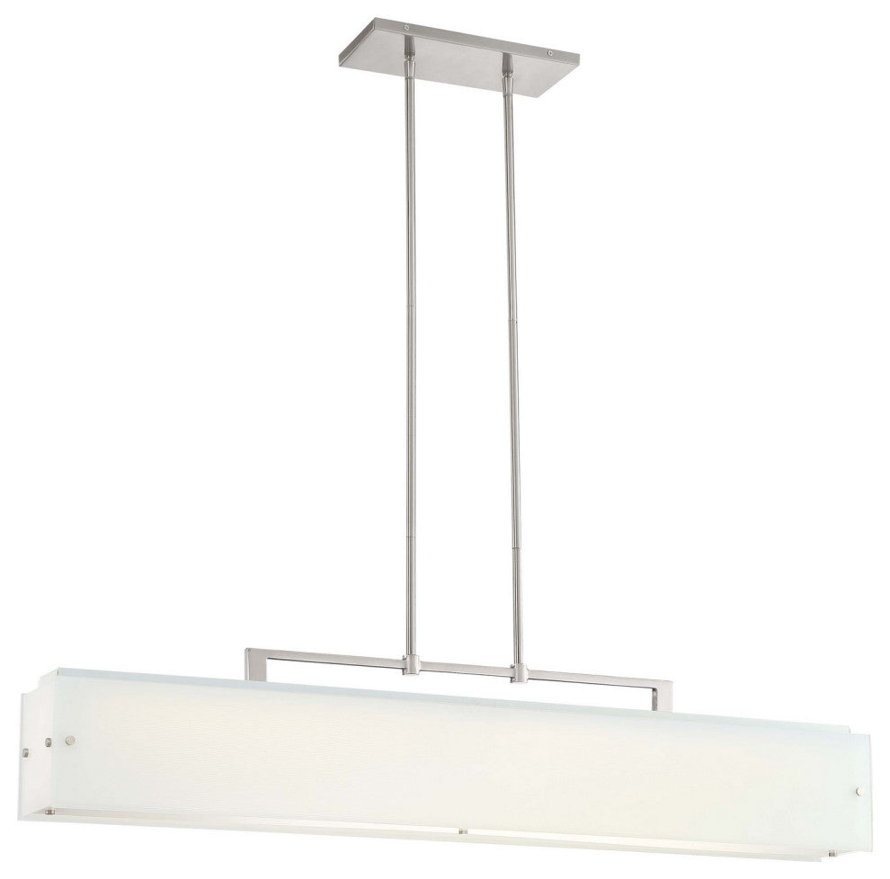 Button Island-Light, Brushed Nickel With Etched White Reeded Glass Glass