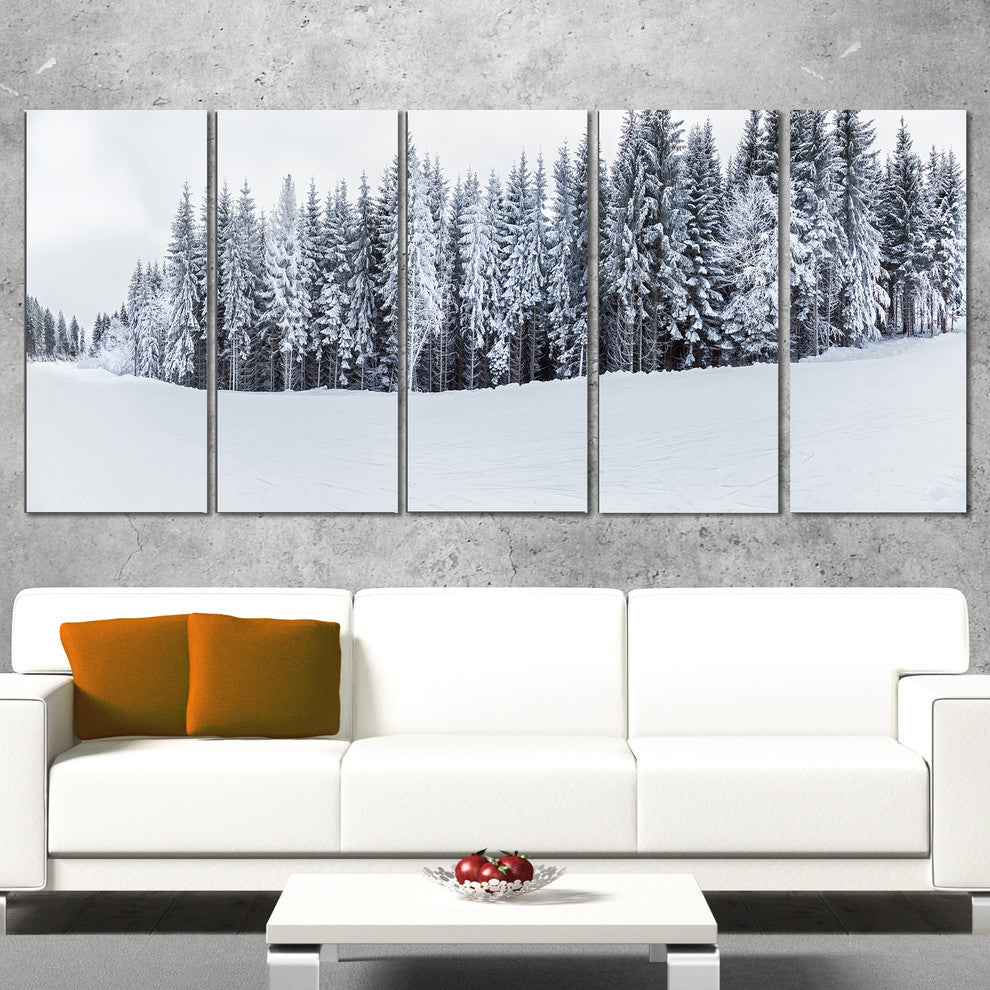 "Black and White Snow-Capped Hills" Landscape Wall Art", 5 Panels, 60"x28"