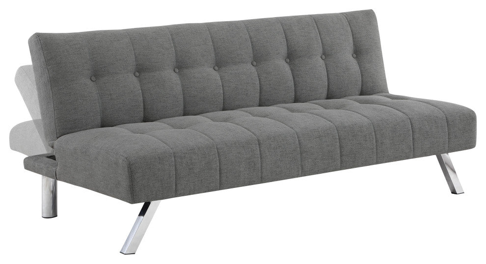 Sawyer Futon, Gray Fabric With Stainless Steel Legs