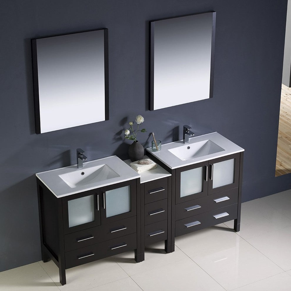 Torino 72" Espresso Modern Double Sink Bathroom Vanity, Faucet FFT1030CH