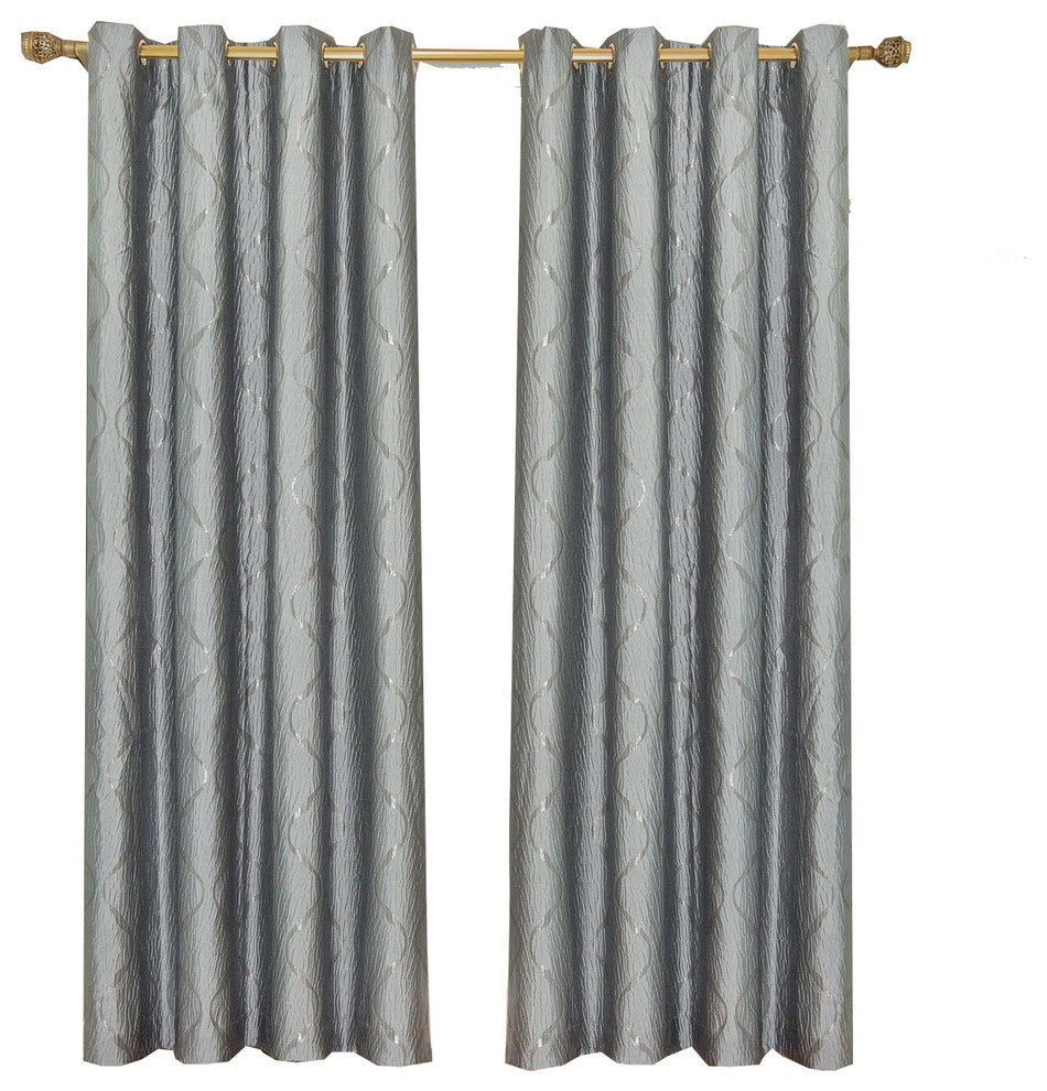 Laguna 100% Polyester Jacquard Grommet Curtains, Set of 2, Blue, 104"x63"