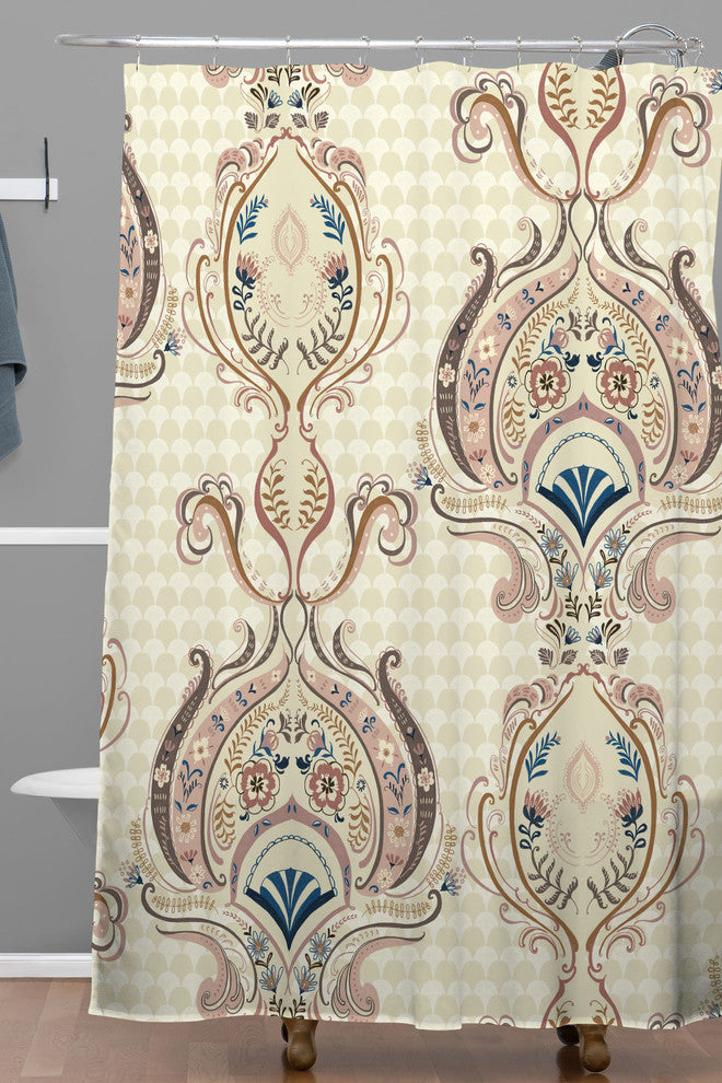 Pimlada Phuapradit Pink And Off White Floral Damasks Shower Curtain
