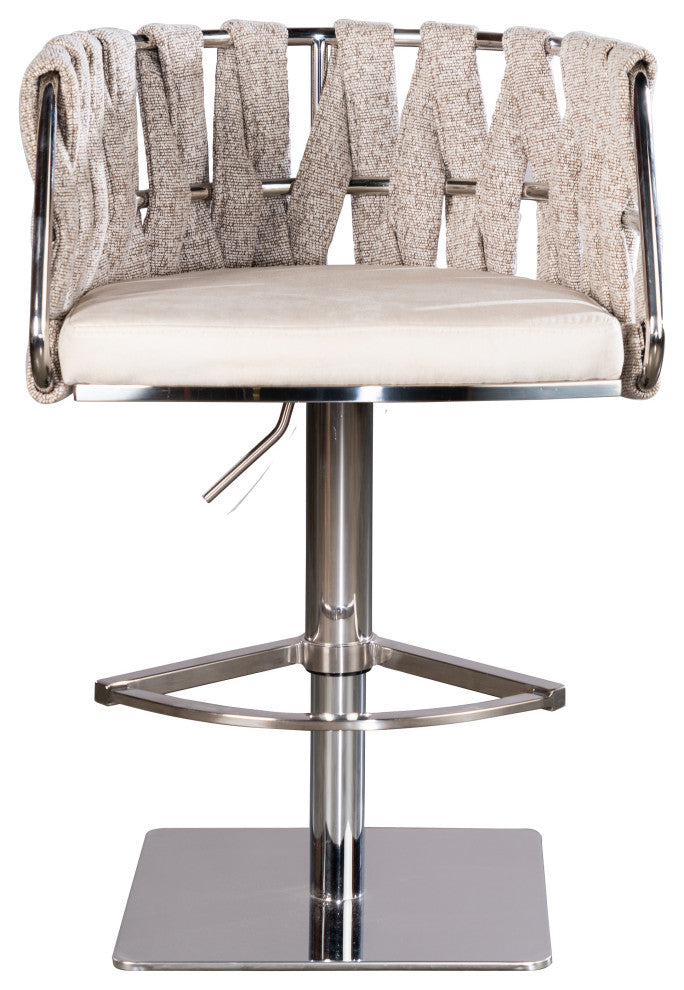 Milano Adjustable Swivel Bar Counter Chair Stool, Off White, Silver