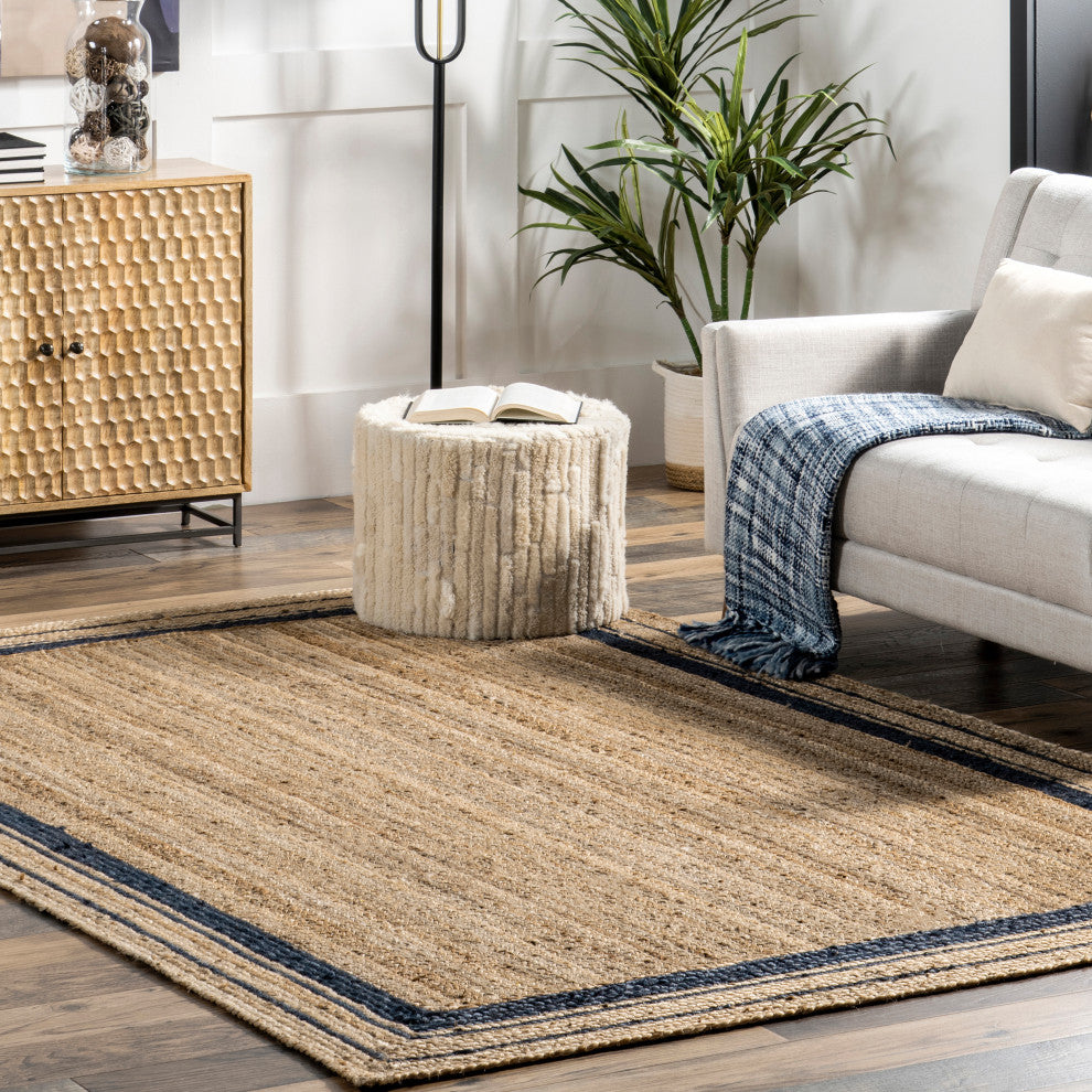 Nuloom Jute Braided Border Area Rug, Navy 6'round